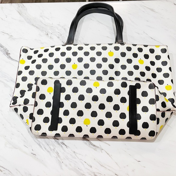 Black and Yellow Polka Dot and Apple Kate Spade Tote Large Purse - Picture 11 of 16